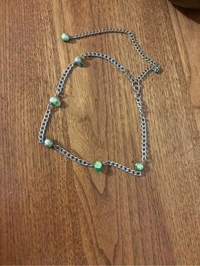 Silver Chain Necklace with Green Pearls - Women Jewelry
